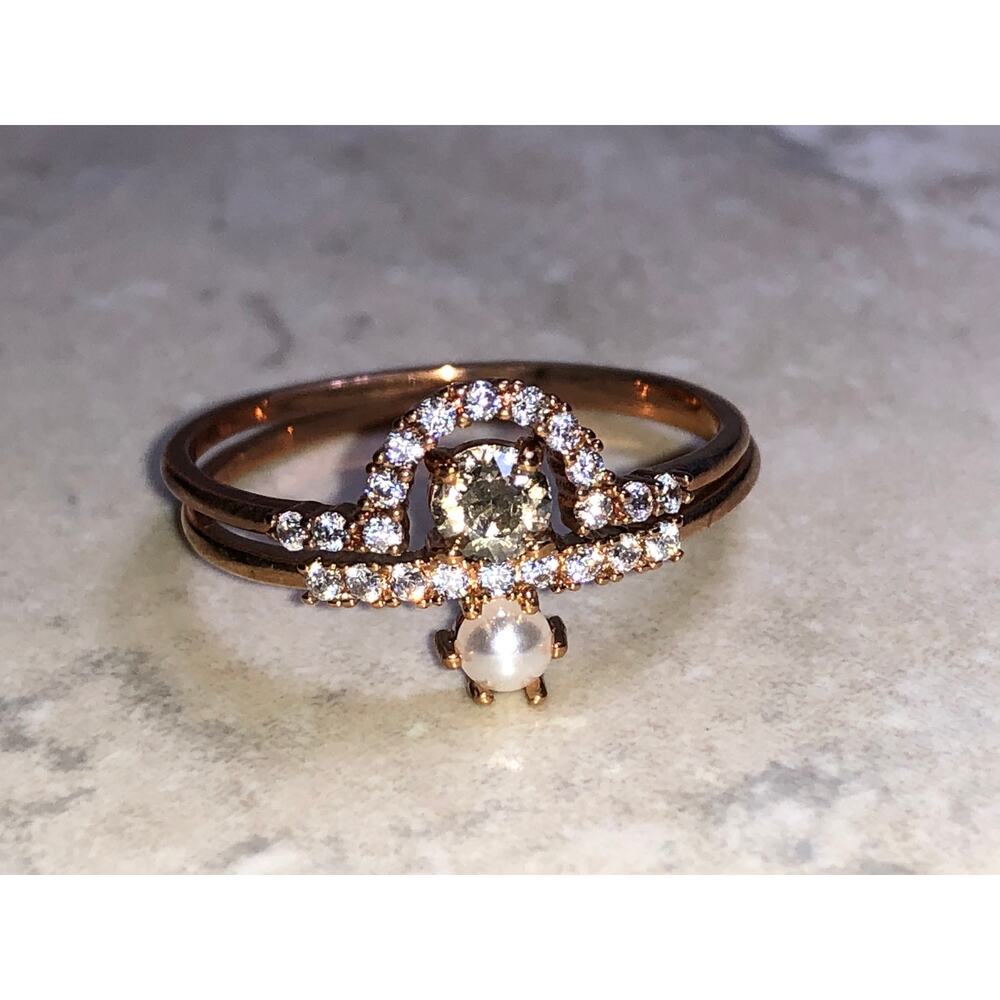 CHLOE + ISABEL petits bijoux pave + pearl ring set-R014c